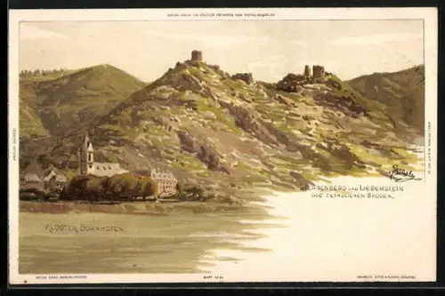 Künstler-AK Carl Biese: Bornhofen, Kloster mit Sterrenberg und Liebenstein, Die feindlichen Brüder