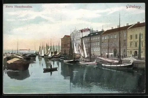 AK Göteborg, Norra Hamnkanalen, Segelboote im Hafen