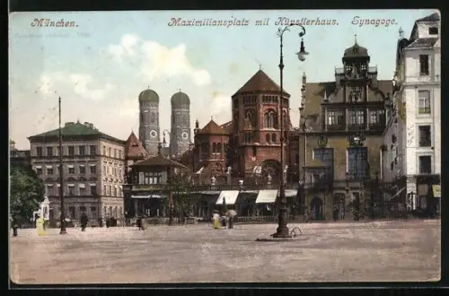 AK München, Maximiliansplatz mit Künstlerhaus mit Synagoge