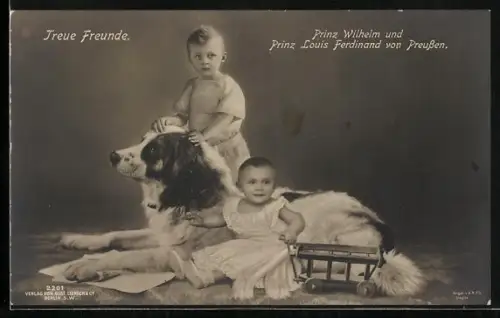 AK Treue Freunde, Prinz Wilhelm und Prinz Louis Ferdinand mit Hund, Montage