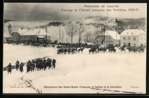 AK Lucerne, Panorama, Rencontre des Etats-Major Francais et Suisse a la frontiere 1870-1871