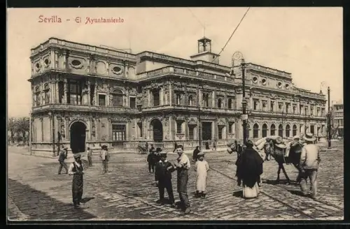 AK Sevilla, El Ayuntamiento mit Passanten