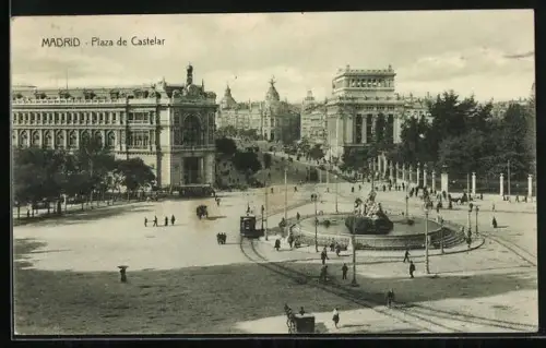 AK Madrid, Plaza de Castelar, Strassenbahn
