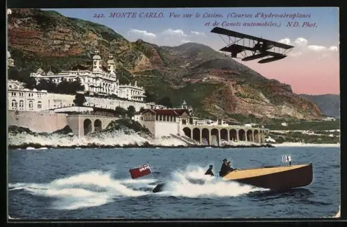AK Monte-Carlo, Vue sur le Casino, Courses d`hydro-aèroplanes, Wasserflugzeug