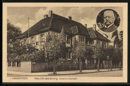 AK Hannover, Villa Hindenburg, Seelhorststrasse, Porträt Paul von Hindenburg