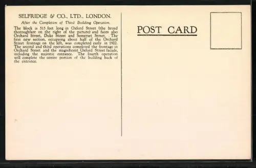 AK London, Selfridge & Co. LDT., After the Completion of Third Building Operation