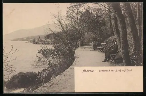 AK Abbazia, Südstrand mit Blick auf Icici