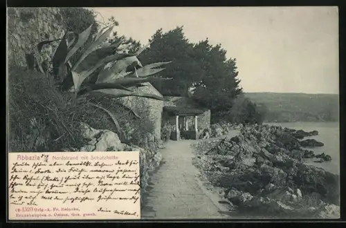 AK Abbazia, Nordstrand mit Schutzhütte