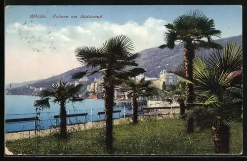 AK Abbazia, Palmen am Südstrand