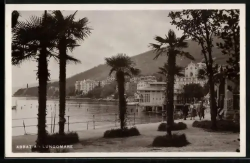 AK Abbazia, Lungomare, Palmen am Meer
