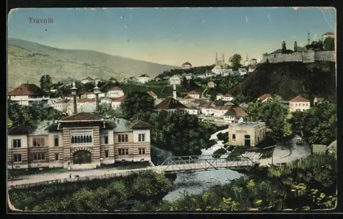 AK Travnik, Teilansicht mit Brücke