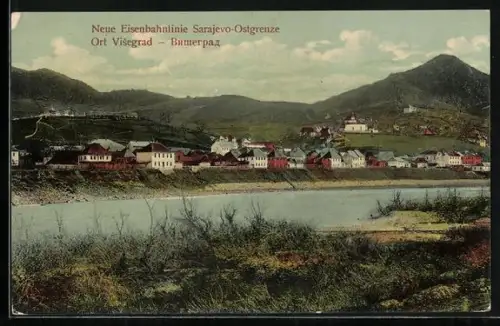 AK Visegrad, Ortsblick über den Fluss