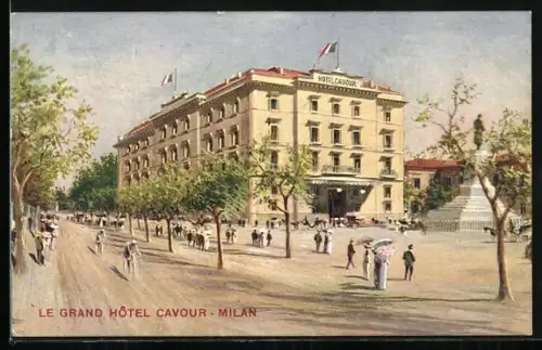 AK Milan, Grand Hotel Cavour mit Denkmal