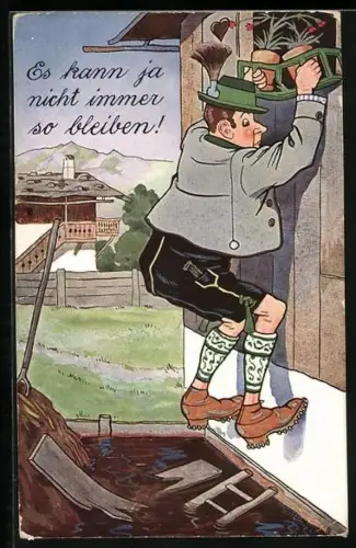 Künstler-AK Bayer in Tracht beim Fensterln