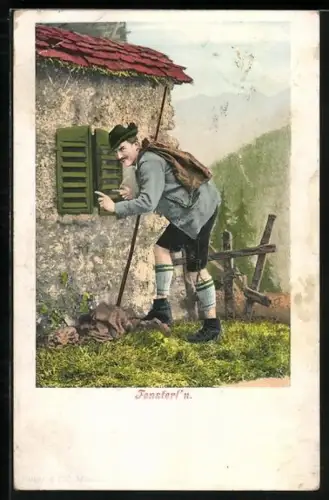 AK Wanderer schielt durch ein Fenster, Fensterl`n