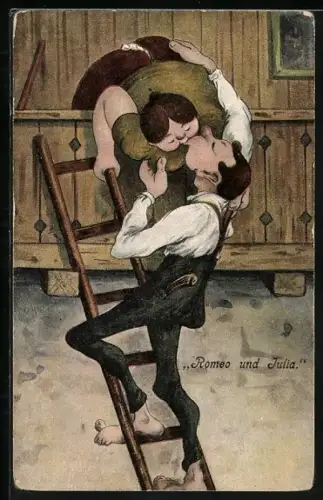 Künstler-AK O. Huber: küssendes Paar am Balkon, Erotik