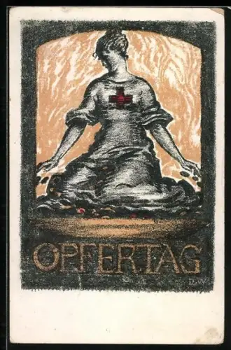 AK Opfertag, Krankenschwester auf dem Boden sitzend, Rotes Kreuz