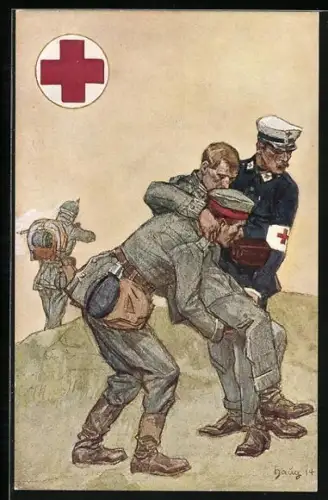 AK Rotes Kreuz, Saitäter tragen einen verletzten Soldaten