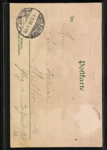 Lithographie Liebespaar mit Fahrrädern