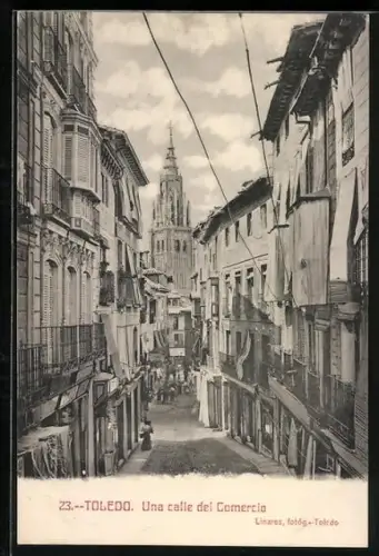 AK Toledo, Una calle del Comercio, Strassenansicht mit Kirche
