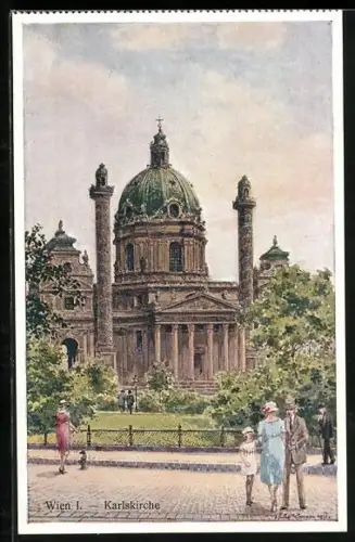 Künstler-AK Wien, Blick zur Karlskirche