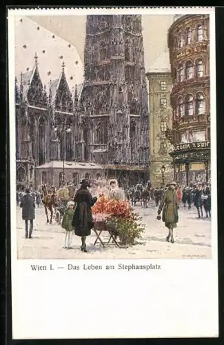 AK Wien, Stephansplatz im Winter