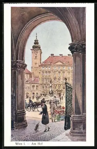 Künstler-AK Wien, Am Hof, Kutschen und Passanten