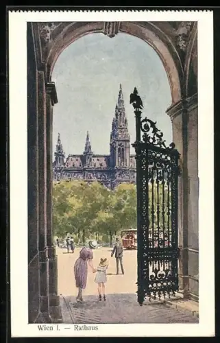 Künstler-AK Wien, Tordurchblick zum Rathaus