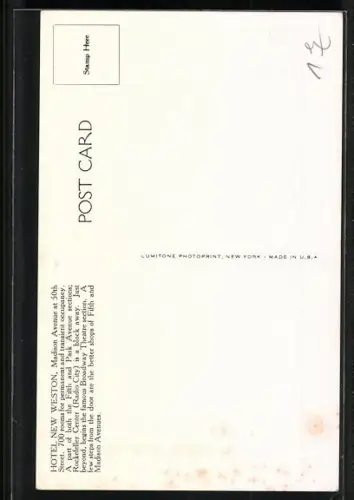 AK New York, NY, Hotel New Weston