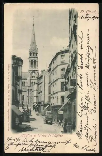 AK Saint-Cloud, L`Eglise et la rue de l`Eglise