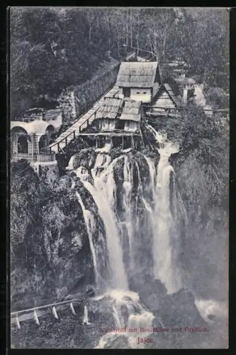 AK Jajce, Wasserfall mit Bos Mühle mit Pavillon