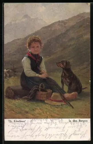 AK Junges Mädchen mit Dackel in den Bergen