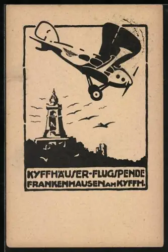 AK Frankenhausen am Kyffh., Kyffhäuser-Flugspende, Flugzeug über dem Kaiser-Wilhelm-Denkmal