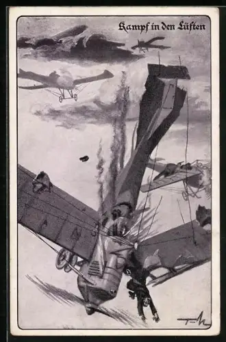 AK Kampf der Flieger, Pilot stürzt aus dem Cockpit seines Flugzeuges