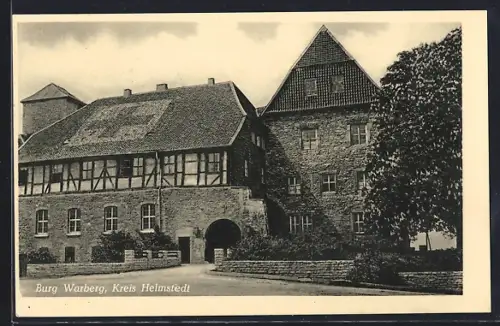 AK Warberg /Helmstedt, Burg Warberg, Dach mit Rotem Kreuz