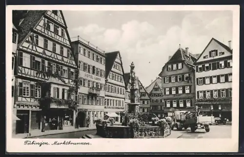 AK Tübingen, Marktplatz, Marktbrunnen, Hotel Lamm