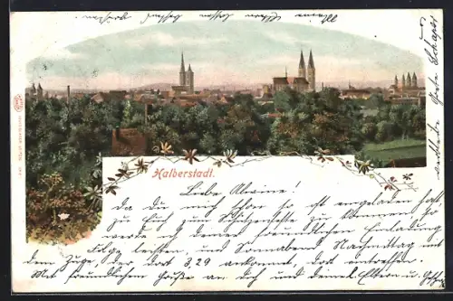 AK Halberstadt, Stadtansicht mit Dom und Kirchen