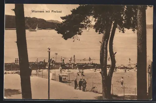 AK Berlin-Wannsee, Freibad, Strand, Segelboote auf der Havel