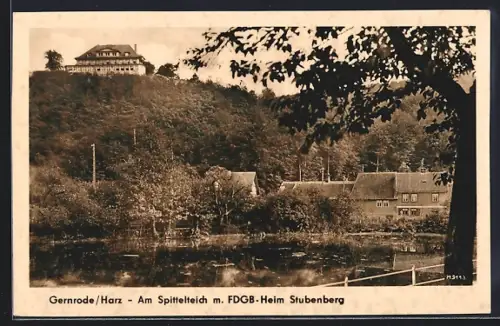 AK Gernrode /Harz, Am Spittelteich mit FDGB-Heim Stubenberg