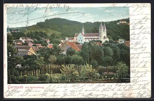 Künstler-AK Gernrode / Harz, Ortsansicht mit Stubenberg