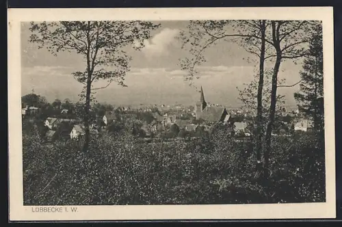 AK Lübbecke i. W., Stadtansicht mit Kirche und Wohnhäusern