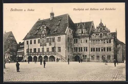 AK Heilbronn a. Neckar, Marktplatz mit Rathaus und Ratskeller