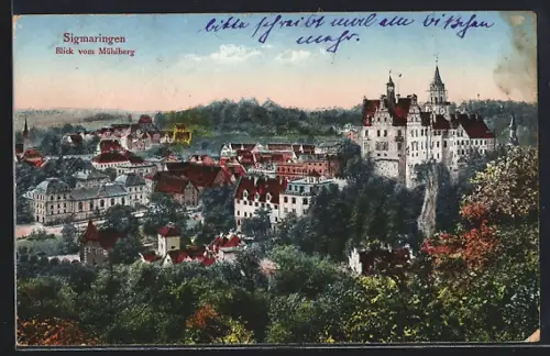 AK Sigmaringen, Blick vom Mühlberg auf Stadt und Schloss
