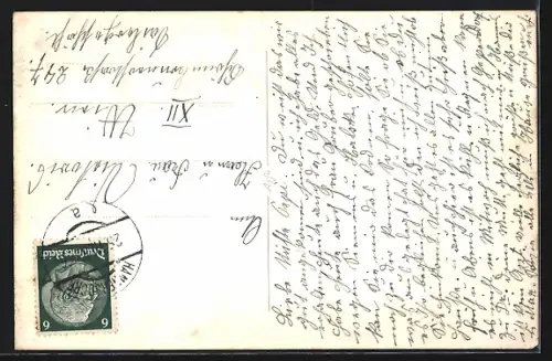 AK Hannersdorf, Ortsansicht mit Feldern und Hügeln