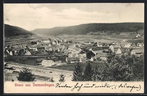 AK Immendingen, Ortsansicht mit umliegender Landschaft