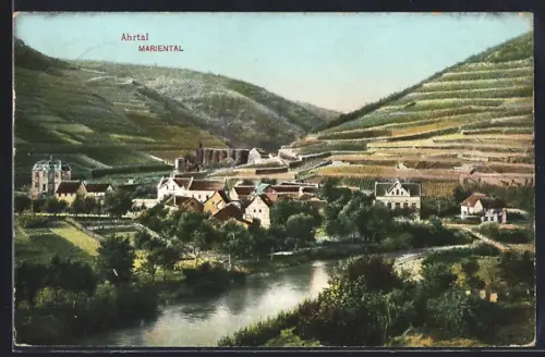 AK Mariental /Ahrtal, Ortsansicht mit Fluss und Weinbergen