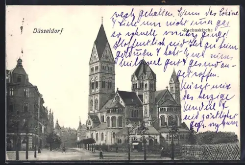 AK Düsseldorf, Kirche mit Strassenpartie