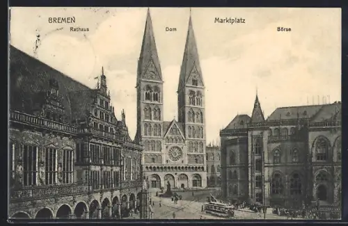 AK Bremen, Rathaus, Dom, Börse am Marktplatz