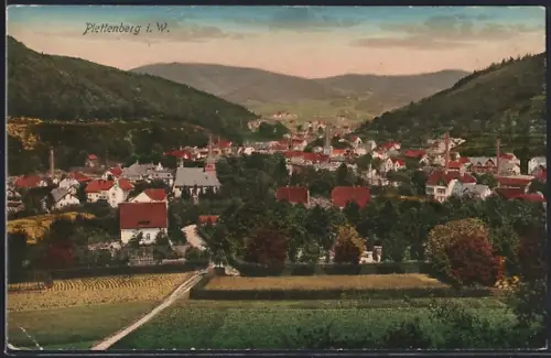 AK Plettenberg i. W., Gesamtansicht des Ortes im Tal
