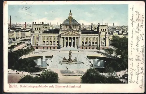 AK Berlin, Reichstagsgebäude, Bismarckdenkmal